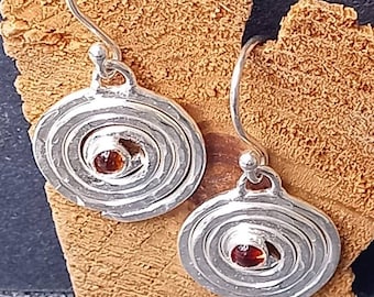 Garnet and silver drop earrings, handmade silver earrings, January birth stone, postal gifts, handmade in UK,  silver dangle drop earring