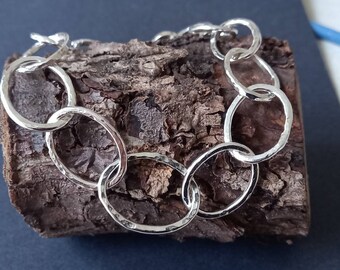 Chunky silver bracelet, oval silver links, handmade silver bracelet, womens silver bracelet, handmade in UK,  postal gifts, recycled silver