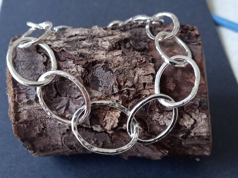 Chunky Silver Bracelet, Oval Links, Handmade Womens in Uk, Postal Gifts, Recycled