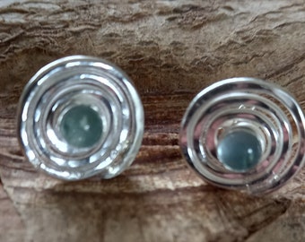 Aquamarine silver earrings,swirl style studs, handmade silver earrings, postal gifts, handmade in the UK