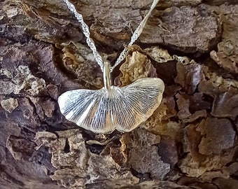 Silver Ginkgo leaf, silver leaf pendant, real leaf in fine silver, handmade in the UK, recycled silver, gift for nature lover, small Ginkgo