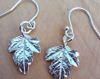Sterling Silver Hawthorn Leaf Drop Earrings: Handmade Nature Jewellery