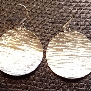 Large silver drop earrings, hammered silver disc drops, handmade in the UK, recycled silver, gifts by post image 1