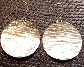 Large silver drop earrings, hammered silver disc drops, handmade in the UK,  recycled silver, gifts by post