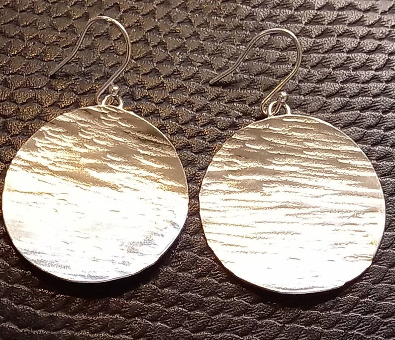 Large silver drop earrings, hammered silver disc drops, handmade in the UK, recycled silver, gifts by post image 1