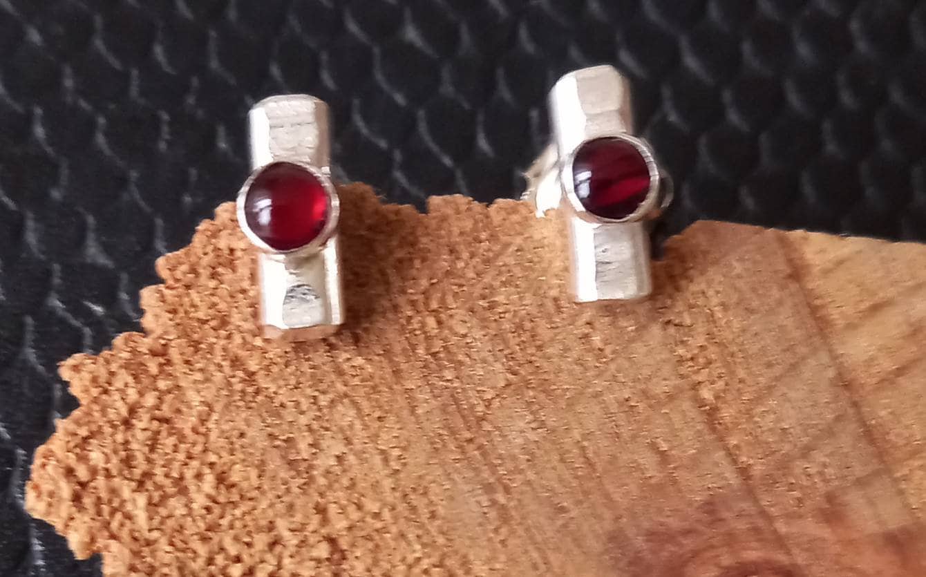 Sterling Silver & Red Abalone Stud Earrings, Studs, Handmade in The Uk, Recycled Silver, Postable Gifts