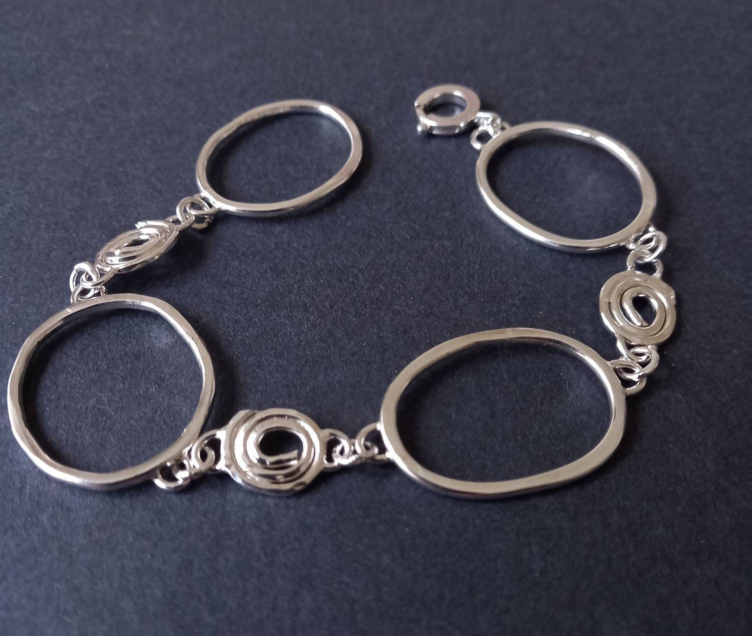 Handmade Silver Link Bracelet, Recycled Silver, Large & Swirl Design Handmade in The Uk, Postal Gift