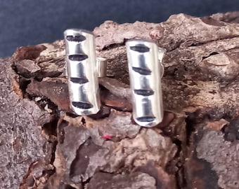 Recycled Sterling Silver Bar Studs: Oxidized Pattern, Handmade