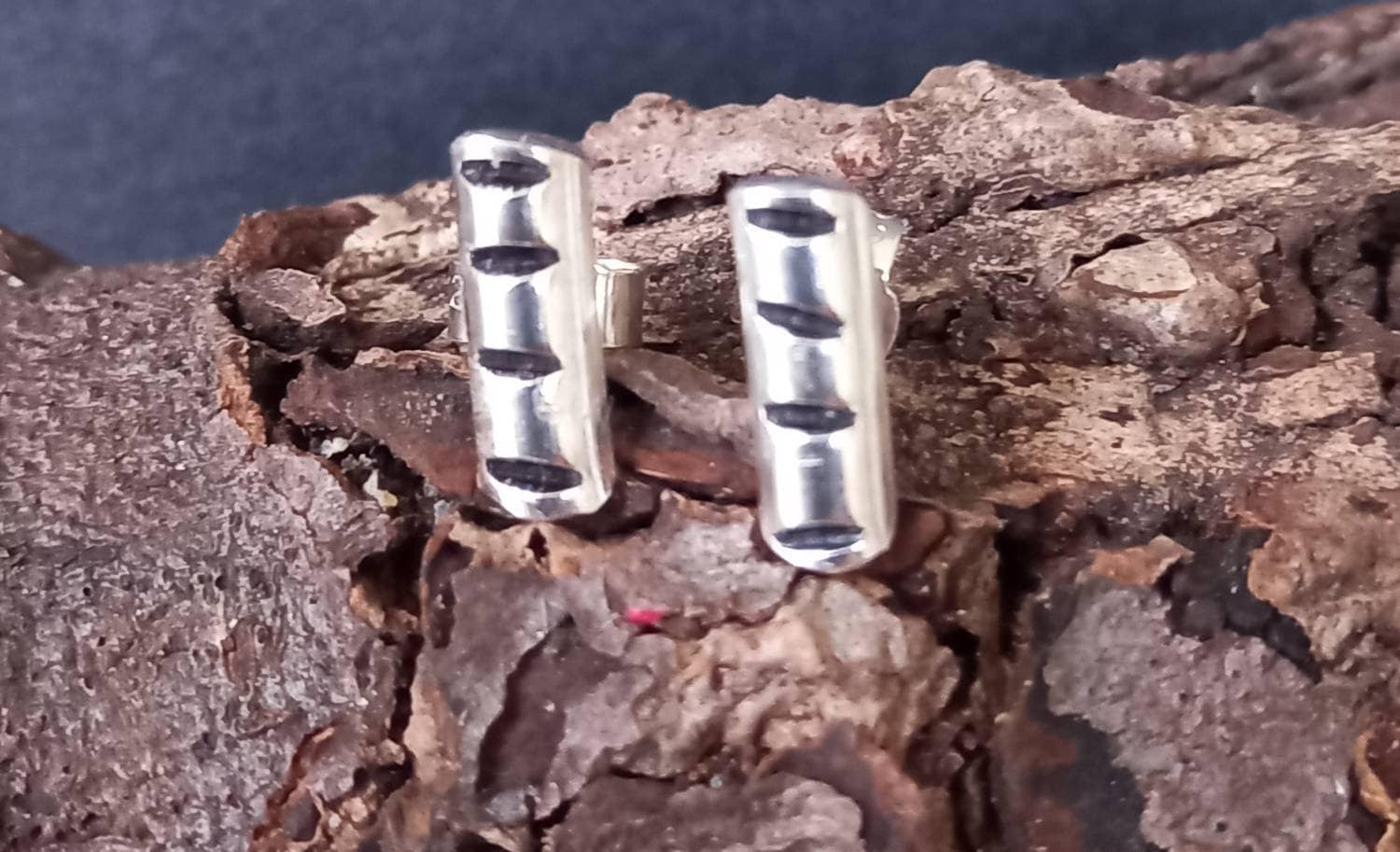 Silver Patterned Studs, Silver Bar Handmade in The Uk, Postal Gifts, Recycled