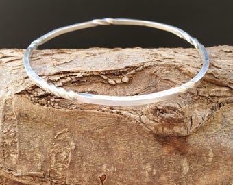 Twisted Sterling Silver Bangle: Handmade Stacking Bracelet, made in the UK
