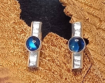 Sterling silver and blue puau shell earrings, bar studs, small silver studs, handmade in the UK, recycled silver, postal gifts