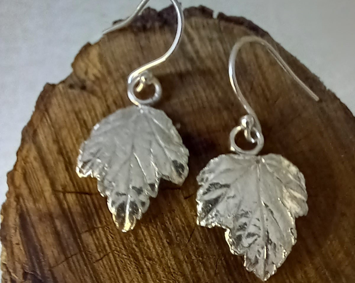 Silver Hawthorn Leaf Drop Earrings, Real Earrings in Silver, Handmade The Uk, Postal Gifts, Silver Nature Lover Gift