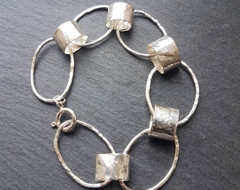 Handmade silver bracelet, silver link bracelet, unusual design bracelet, paper chain style silver bracelet, handmade in UK, recycled silver