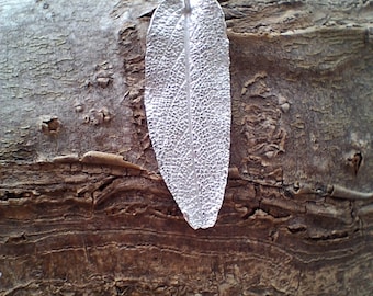 Recycled Silver Sage Leaf Pendant, Nature Inspired Jewelry, UK Made