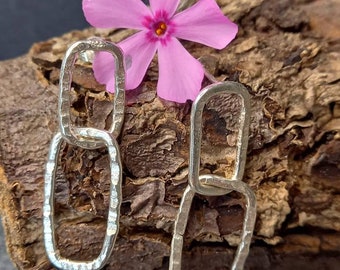 Hammered Recycled Sterling Silver Drop Earrings: Handmade Double Link