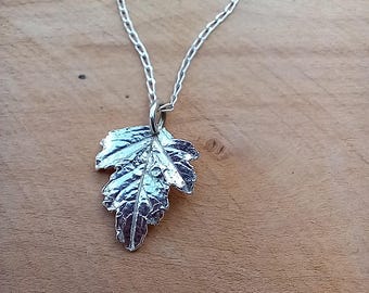 Sterling Silver Hawthorn Leaf Pendant: Handmade Nature Jewellery, Recycled silver, Made in UK