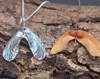 Recycled Sterling Silver Sycamore Seed Pendant: Handmade Nature Jewellery