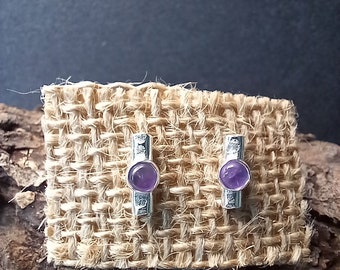 Small silver and amethyst earrings, amethyst gemstones, handmade in the UK, postal gift, amethyst studs, recycled silver, February gemstone.