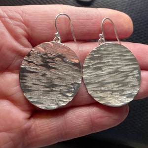 Large silver drop earrings, hammered silver disc drops, handmade in the UK, recycled silver, gifts by post image 4