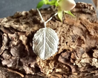 Small rose leaf in fine silver, rose leaf pendant, gift for garden lover, handmade in UK,  recycled silver, gifts by post, bridesmaid gifts