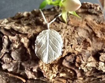 Fine Silver Rose Leaf Pendant: Recycled Silver, Handmade in UK, Unique designed necklace