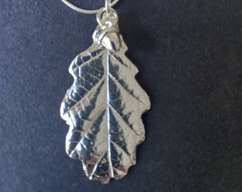 Silver pendant, real silver English  oak leaf, oak leaf and acorn, gift for nature lover, postal gifts, handmade in the UK, real silver leaf