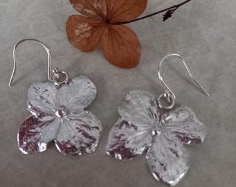 Sterling Silver Hydrangea Flower Drop Earrings: Handmade Floral Jewellery