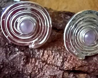 Handmade Sterling Silver Amethyst Swirl Stud Earrings: February Birthstone
