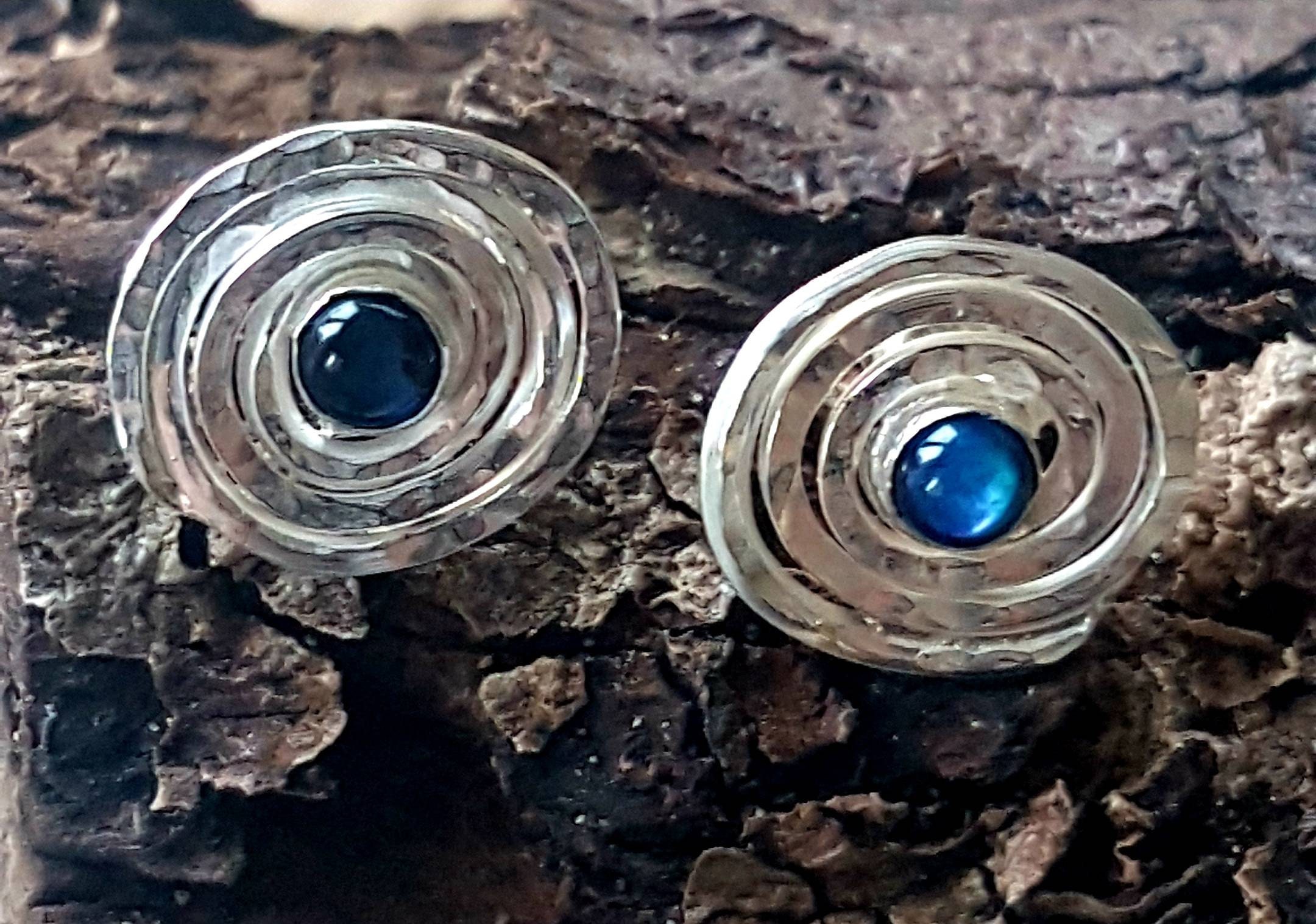 Sterling Silver Studs, Blue Paua Shell Cabochon Earrings, Handmade in The Uk, Gift Idea, Contemporary Design