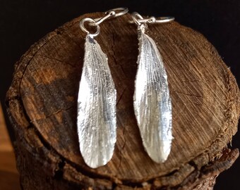 Recycled Sterling Silver Ash Key Earrings: Handmade Nature Jewellery