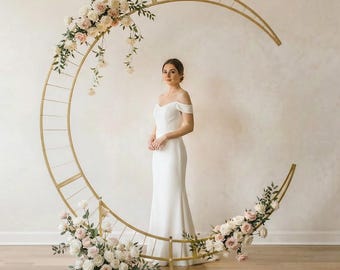 Gold Crescent Moon Wedding Arch Backdrop – Sturdy Aisle Event Decor, Celestial wedding