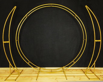 Metal Wedding Backdrop Set, 2 in 1 Circle Arch & Crescent Moon Stands