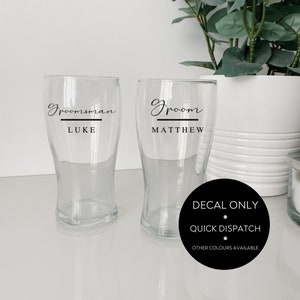 VINYL DECAL ONLY, Pint Glass sticker, groom party favour, groomsman gift idea, name decal for drinking glass, personalised vinyl sticker