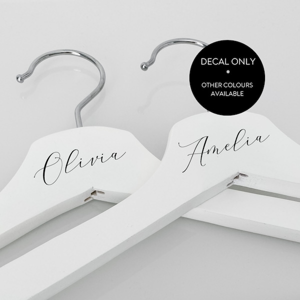 Wedding hanger name VINYL DECAL ONLY, Bridal party hanger sticker, vinyl sticker for wedding present, personalised wedding day hanger label