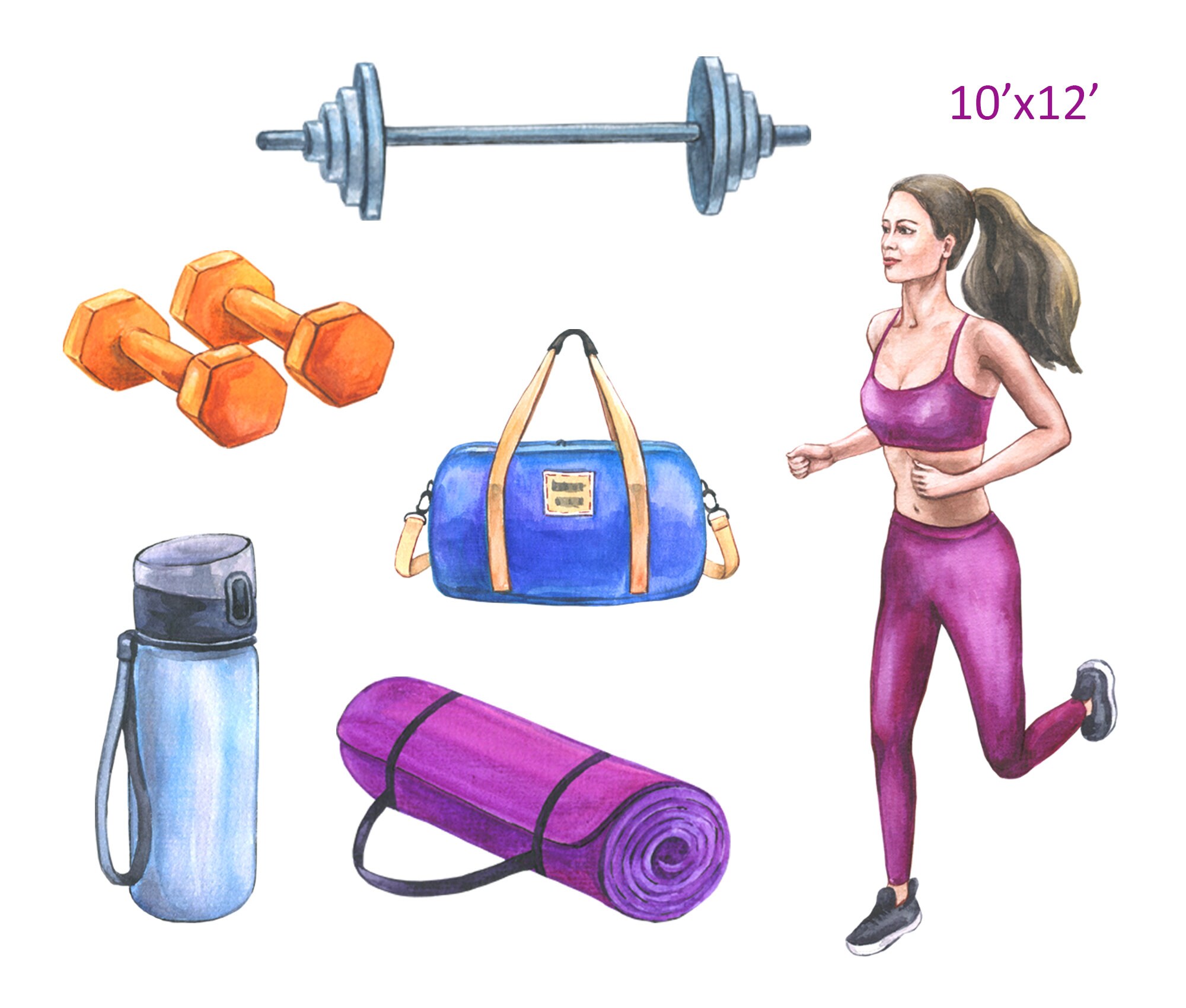 Fitness Watercolor Clipart Gym Clipart Exercise Clipart Etsy UK