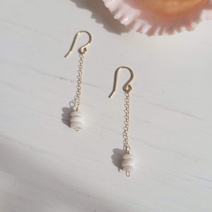 Hawaiian puka shells chain dangle earring, 14k gold fill shell earring, beach style