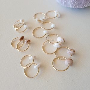 Hawaiian puka shell earring, 14k gold fill endless hoop earring