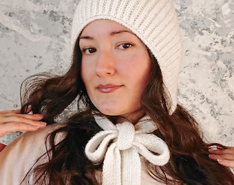 Gorro con capucha tipo pasamontañas de punto color crema – Gorro con capucha ajustable, bufanda de punto para invierno, gorro con estética cottagecore, gorro cálido para esquiar