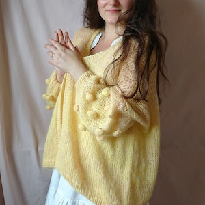Airy mohair knit cardigan, bubble sleeve cardigan, Oversized spring summer cardigan, Women sweater, Gift for her, Alpaca cardigan
