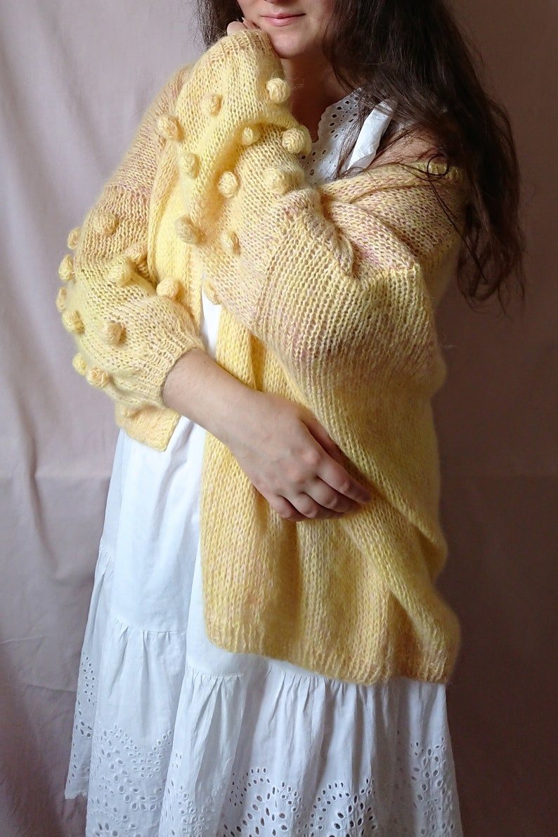 Airy mohair knit cardigan, bubble sleeve cardigan, Oversized spring summer cardigan, Women sweater, Gift for her, Alpaca cardigan image 6