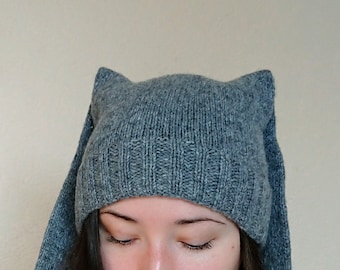 Knit hat womens Knitted hat Hat with tassels Winter hat Witch hat Monster hat Unusual accessory Hand knitted hat Gray hat