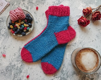 Hand knitted socks for women men, hand knit slippers, cozy homewear, multicolor socks, chunky socks, alpaca soft socks, unique gift