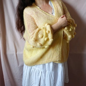 Airy mohair knit cardigan, bubble sleeve cardigan, Oversized spring summer cardigan, Women sweater, Gift for her, Alpaca cardigan image 7