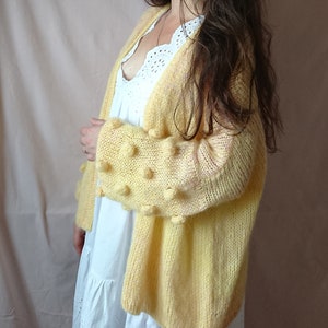 Airy mohair knit cardigan, bubble sleeve cardigan, Oversized spring summer cardigan, Women sweater, Gift for her, Alpaca cardigan image 5