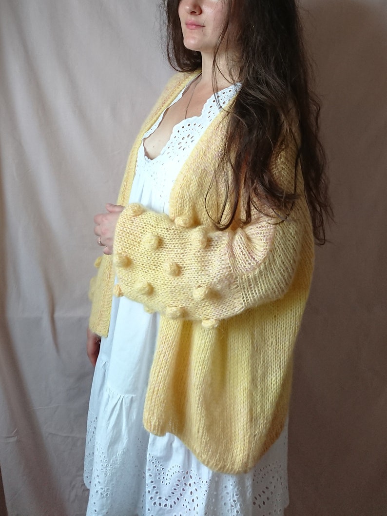 Airy mohair knit cardigan, bubble sleeve cardigan, Oversized spring summer cardigan, Women sweater, Gift for her, Alpaca cardigan image 5