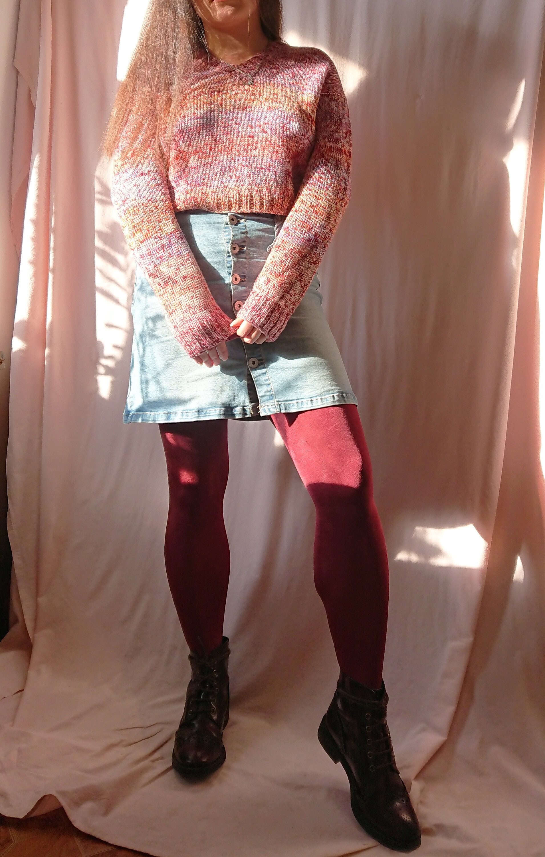 Hand Knit Sweater, Womens Knit Sweater, Hand knitted Pullover, V neck Sweater, Cropped Merino Wool Sweater, Unique Gift for Her