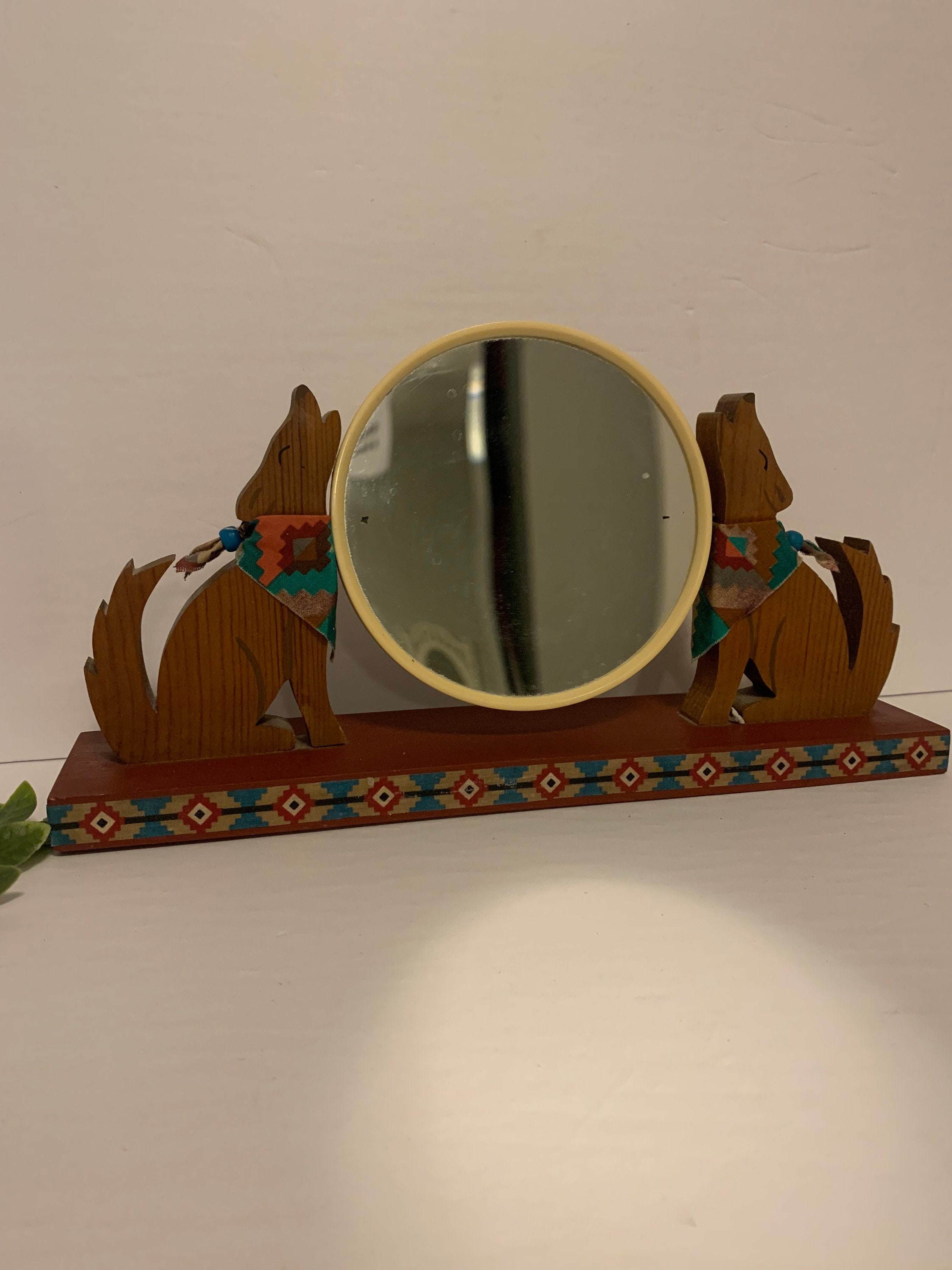 Vintage handmade wooden southwest mirror retro howling Etsy