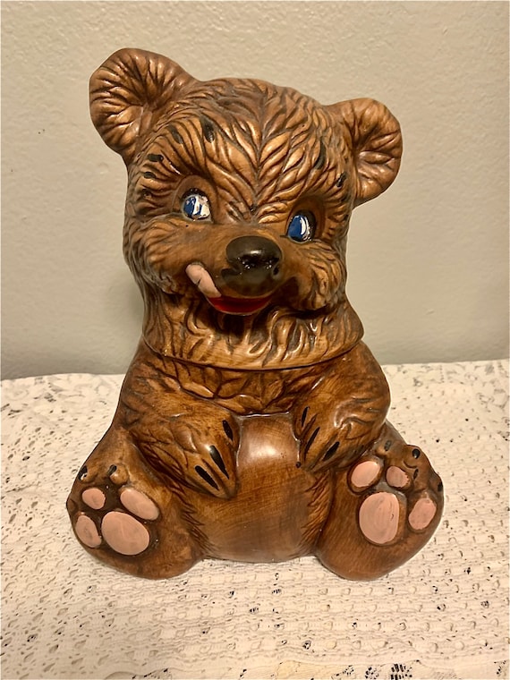 Vintage ceramic Teddy bear cookie jar retro brown teddy bear | Etsy