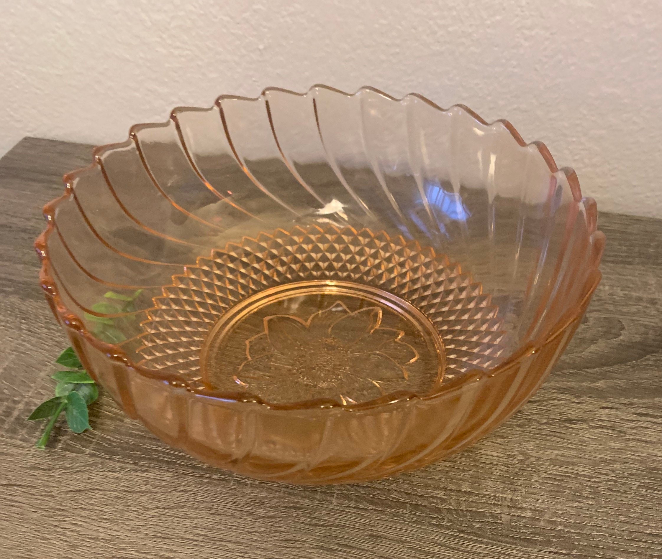 Vintage Pink Depression Glass Bowl With Sunflower Design and Etsy