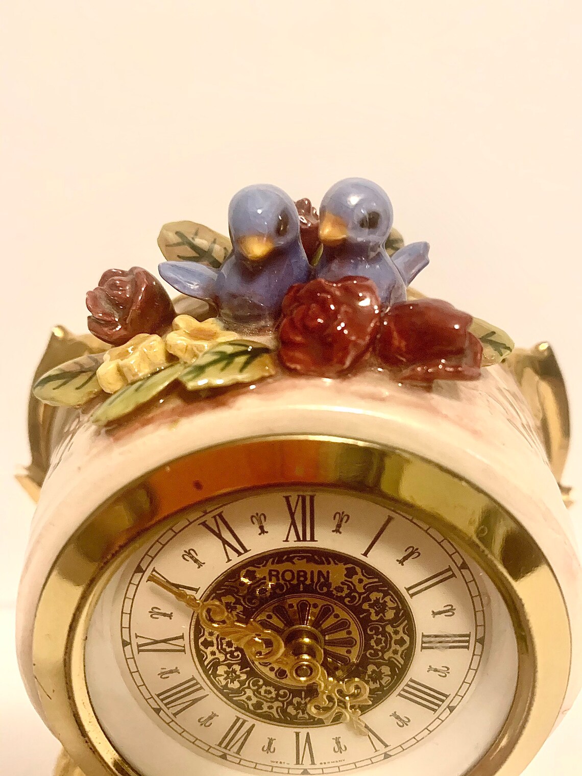 Vintage ceramic wind up German mantle clock with blue birds Etsy